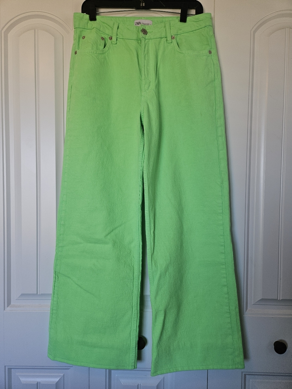 Zara Neon Green "The Boogie Pants" Wide Leg Jeans